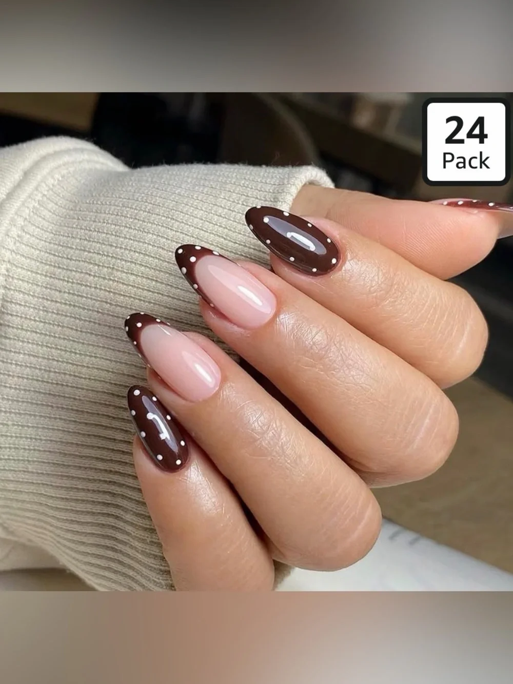 🤎NEW Brown French Tip Polka Dot Press-On Nails 24 Pc✨